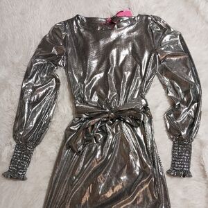 Betsey Johnson Silver Metallic long sleeve Mini Dress XS